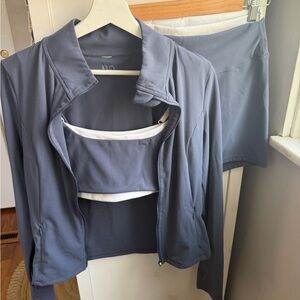 Like New! Gold Hinge Slate Blue Active Bra and Bike Shorts w/ Matching Jacket
